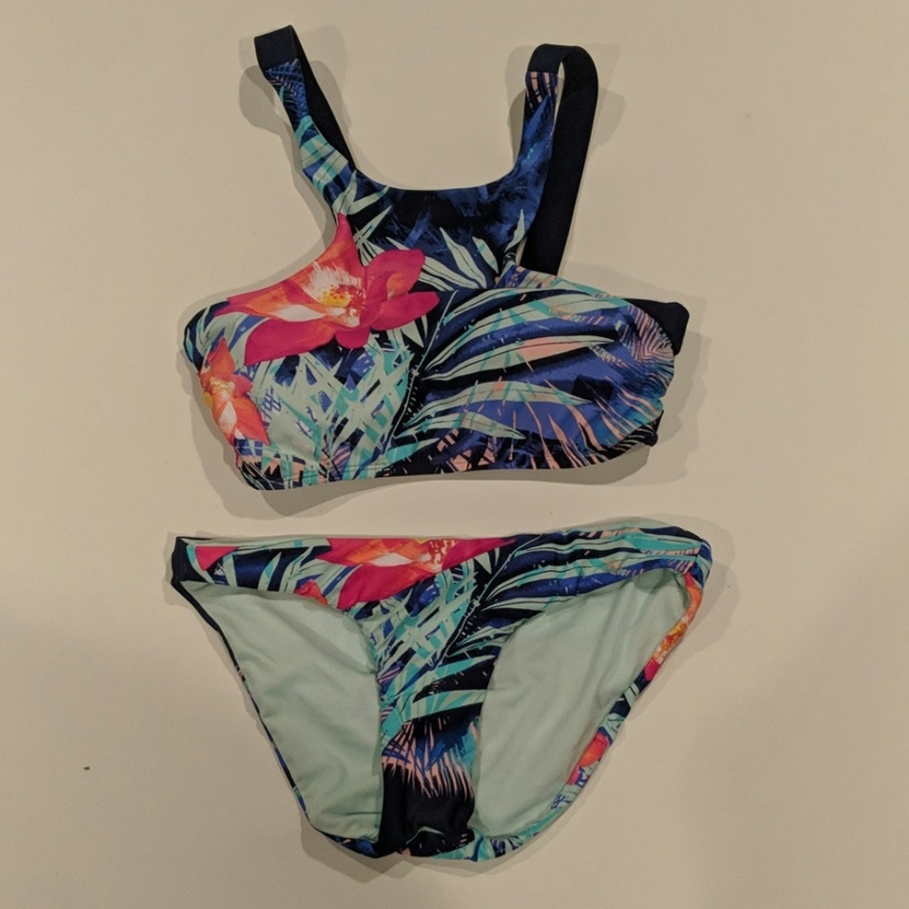 Tropical Print High Neck Bikini